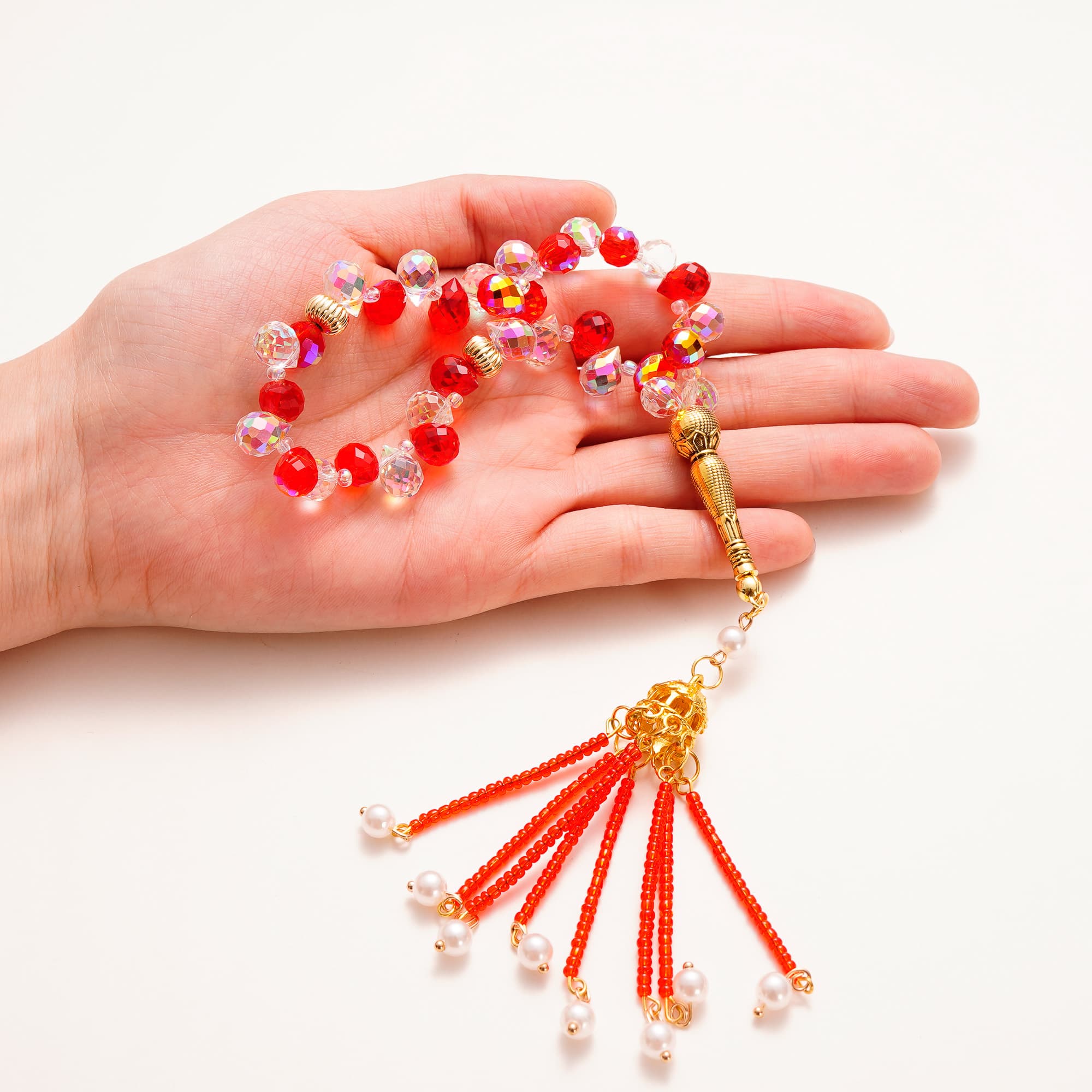 سبحة زجاج أحمر أبيض تفصيل 1