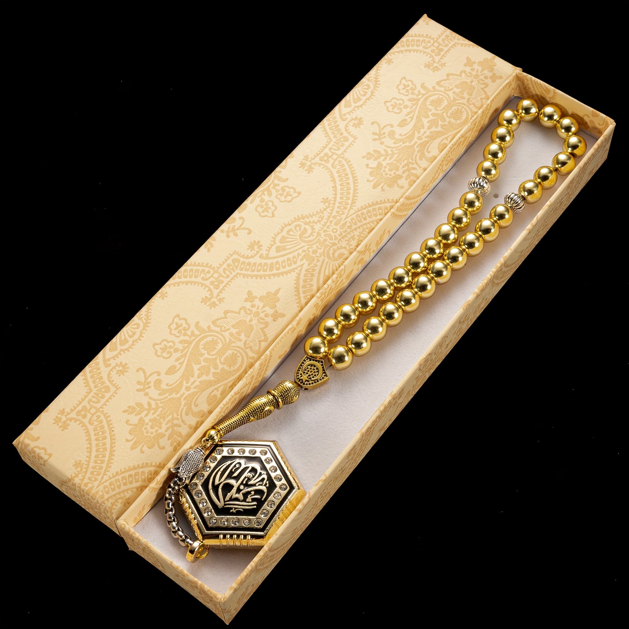 سبحة هيماتيت ذهبية بمدالية تفصيل 1